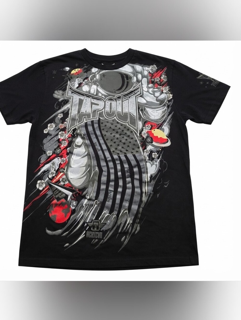 Tapout Astronaut Space American Flag Black Graphic Tee Size Medium